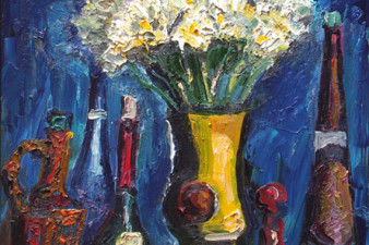 Старинные бутылки и цветы. 2006. Холст, масло. 80х60